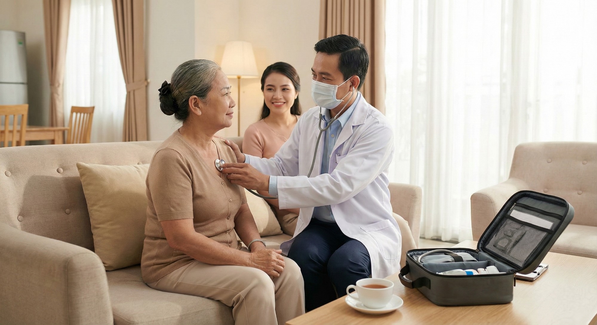 Bác sĩ khám bệnh tại nhà TP.HCM của 115 An Tâm thăm khám cho bệnh nhân